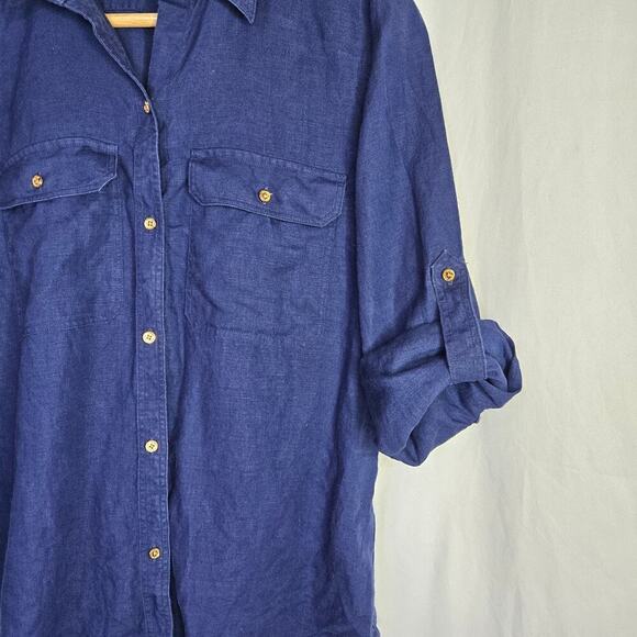 Ralph Lauren Men's Classic Blue Linen Collared Shirt, Medium - Picture 3 of 8